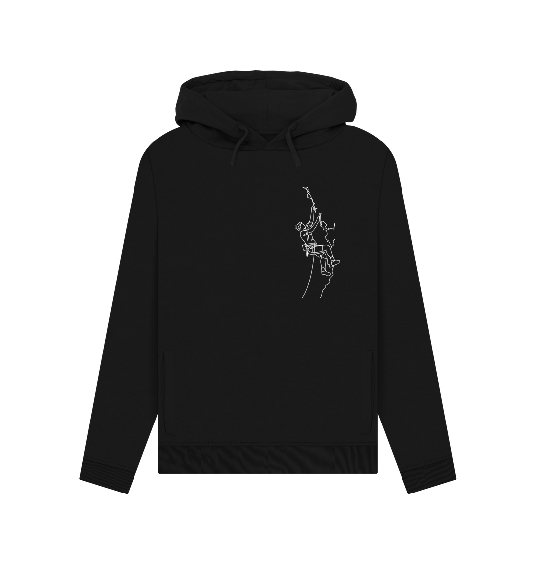 Black Women's Climber Organic Cotton Pullover Hoodie (White)