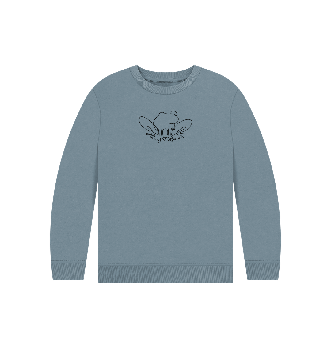 Stone Blue Kid's Frog Organic Cotton Crewneck Sweater (Black)