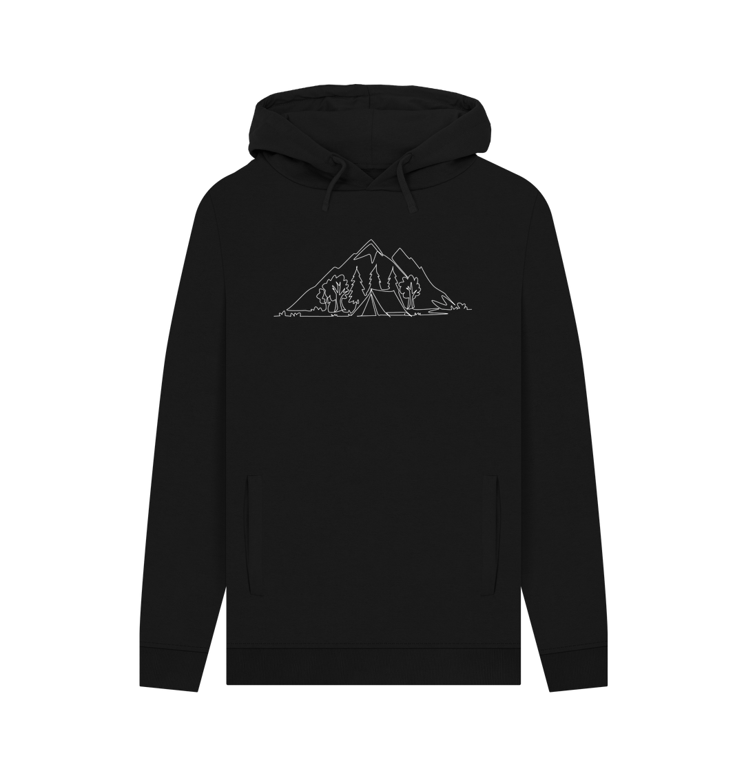 Black Men's Camping Organic Cotton Pullover Hoodie (White)