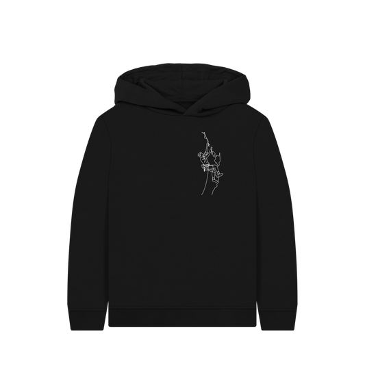 Black Kid's Climber Organic Cotton Pullover Hoodie (White)