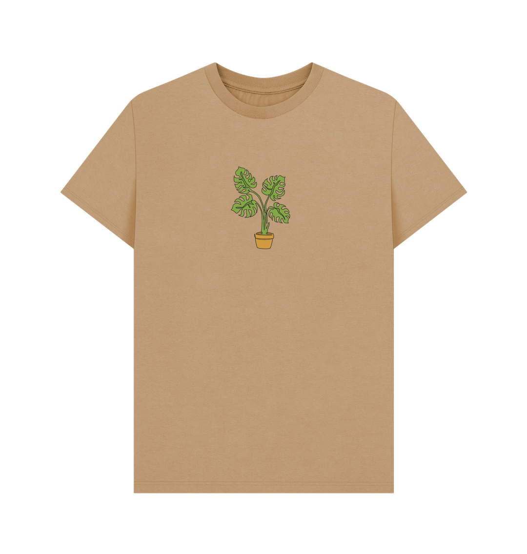 Sand Men's Monstera Organic Cotton Basic Tee - Black Design