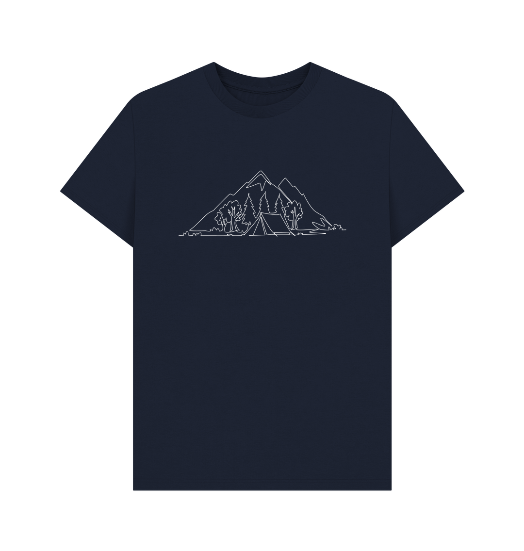 Navy Blue Men's Camping Organic Cotton Basic Short Sleeve Tee (White)