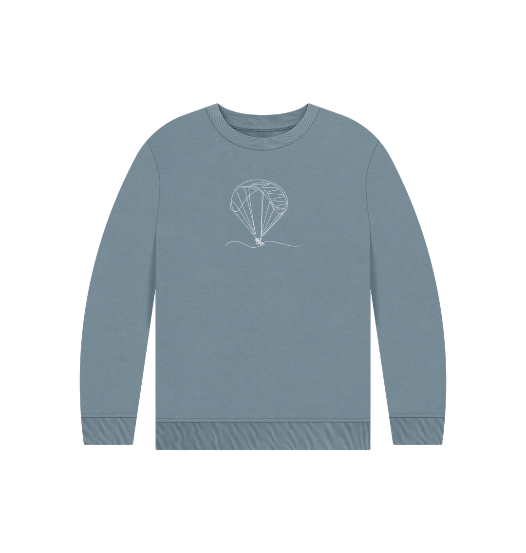 Stone Blue Kid's Parachute Organic Cotton Crewneck Sweater (White)