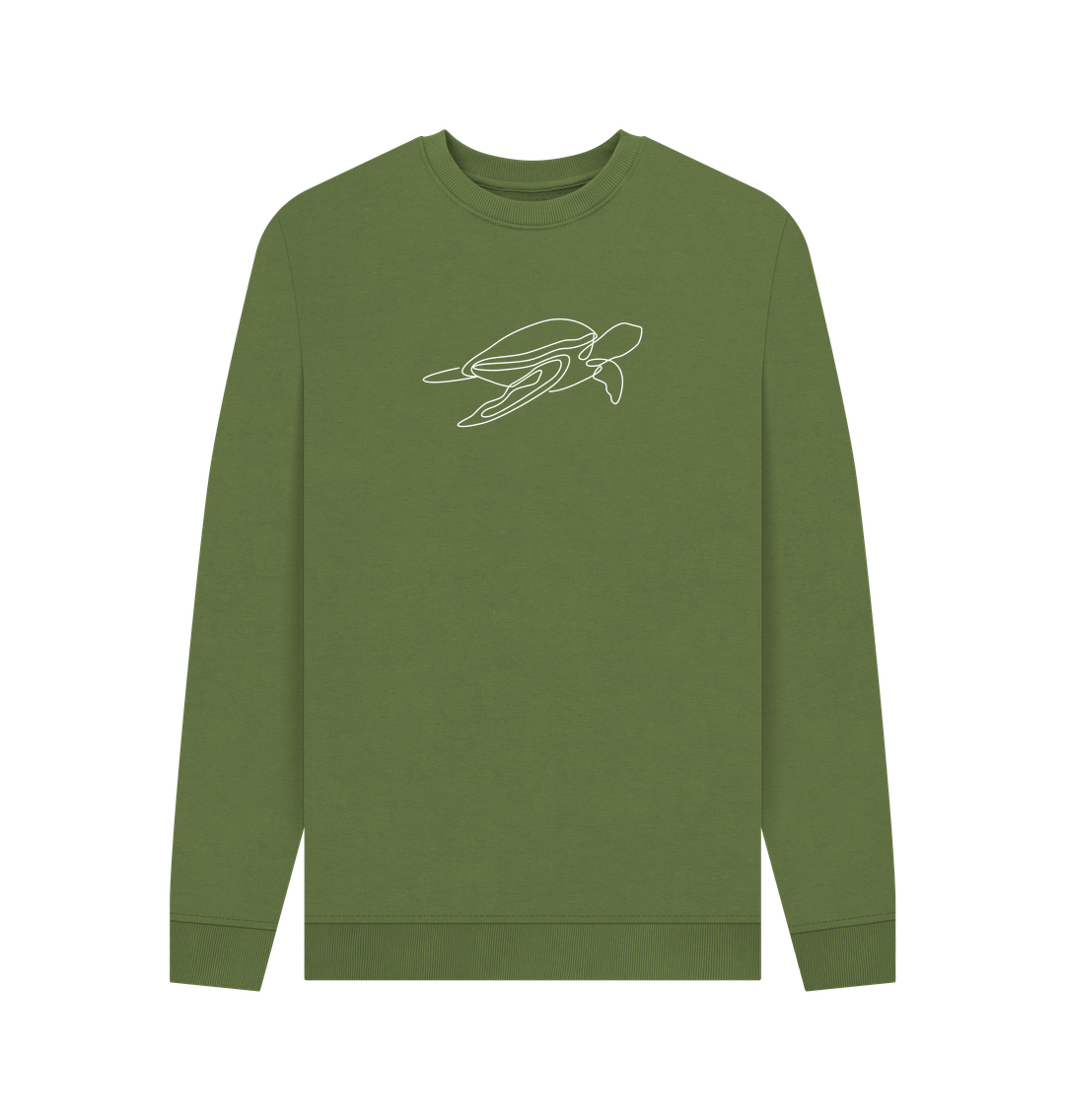 Khaki Men's Sea Turtle Organic Cotton Crewneck Sweater (White)