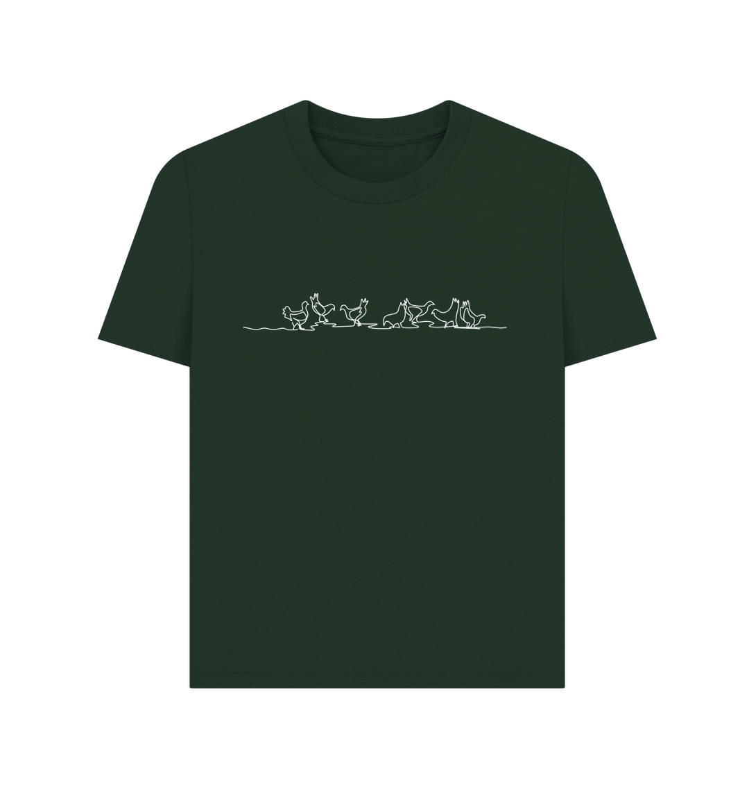Evergreen Women's Chickens Organic Cotton Basic Tee (White)