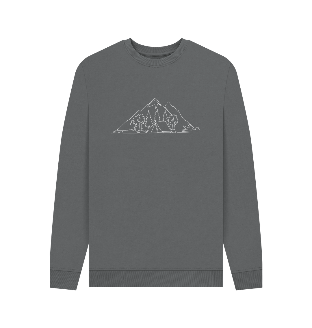 Slate Grey Men's Camping Organic Cotton Crewneck Sweater (White)