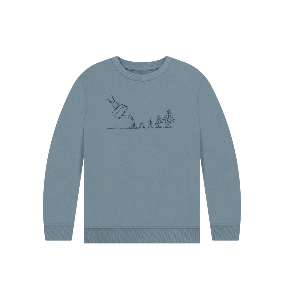 Stone Blue Kid's Gardening Organic Cotton Crewneck Sweater (Black)
