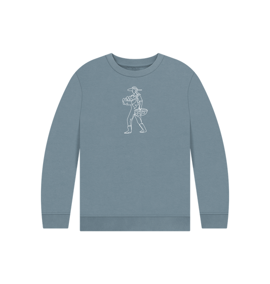 Stone Blue Kid's Harvest Organic Cotton Crewneck Sweater (White)