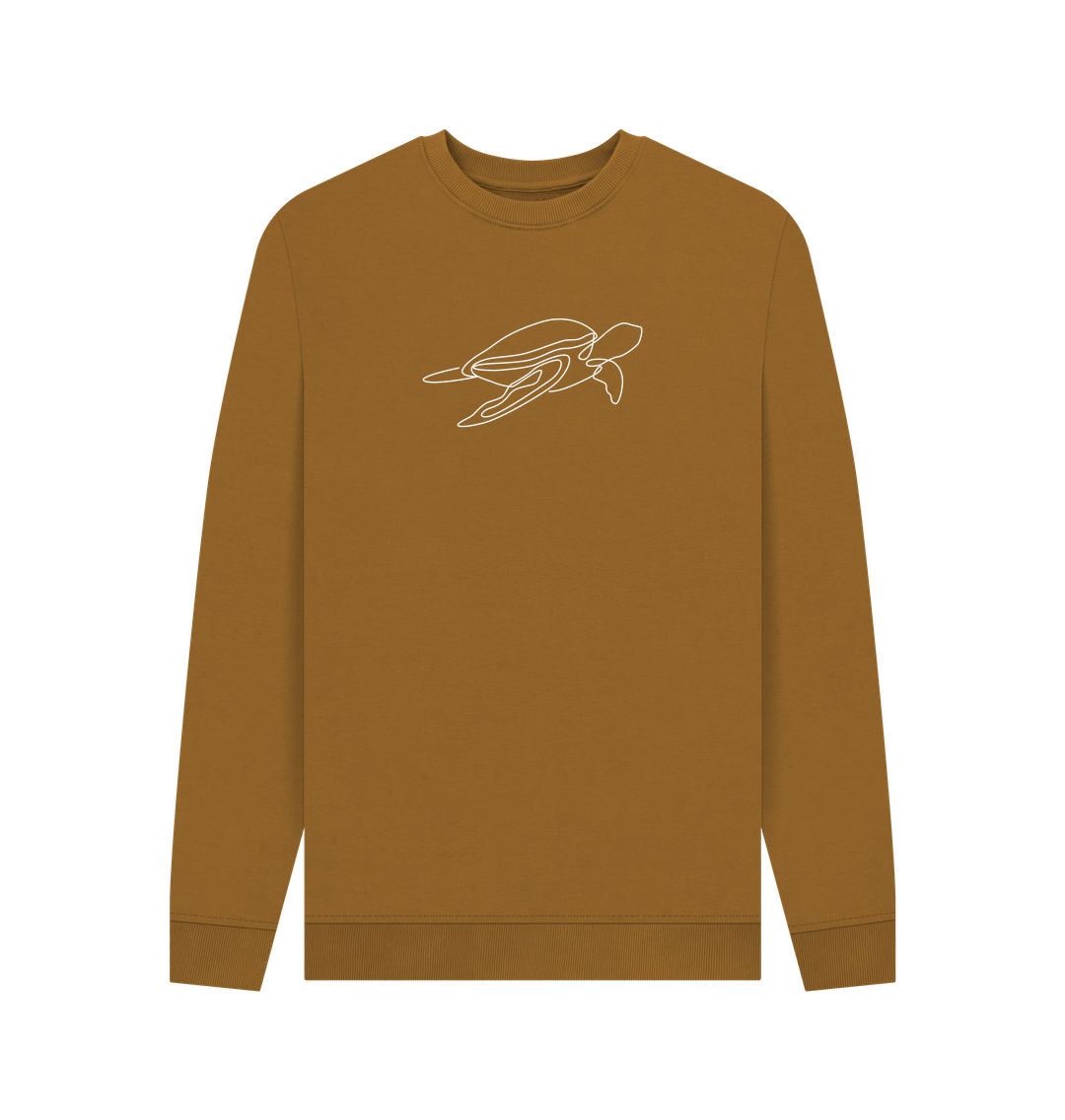Brown Men's Sea Turtle Organic Cotton Crewneck Sweater (White)