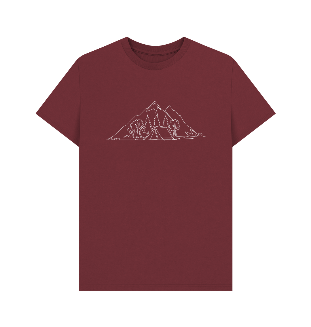 Red Wine Men's Camping Organic Cotton Basic Short Sleeve Tee (White)