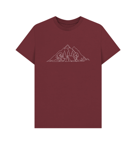 Red Wine Men's Camping Organic Cotton Basic Short Sleeve Tee (White)