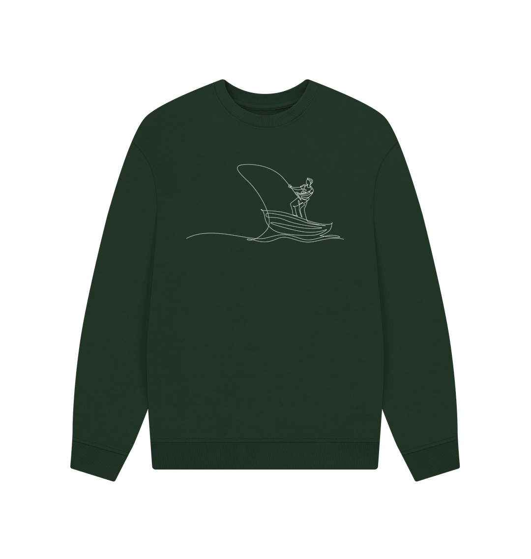 Evergreen Men's Fisherman Organic Cotton Oversized Crewneck - White Design