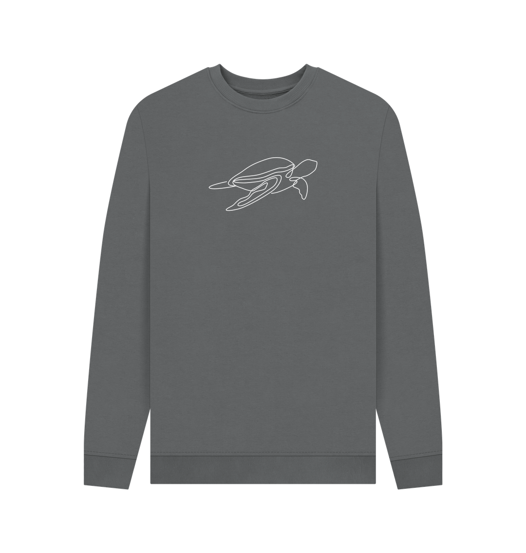 Slate Grey Men's Sea Turtle Organic Cotton Crewneck Sweater (White)