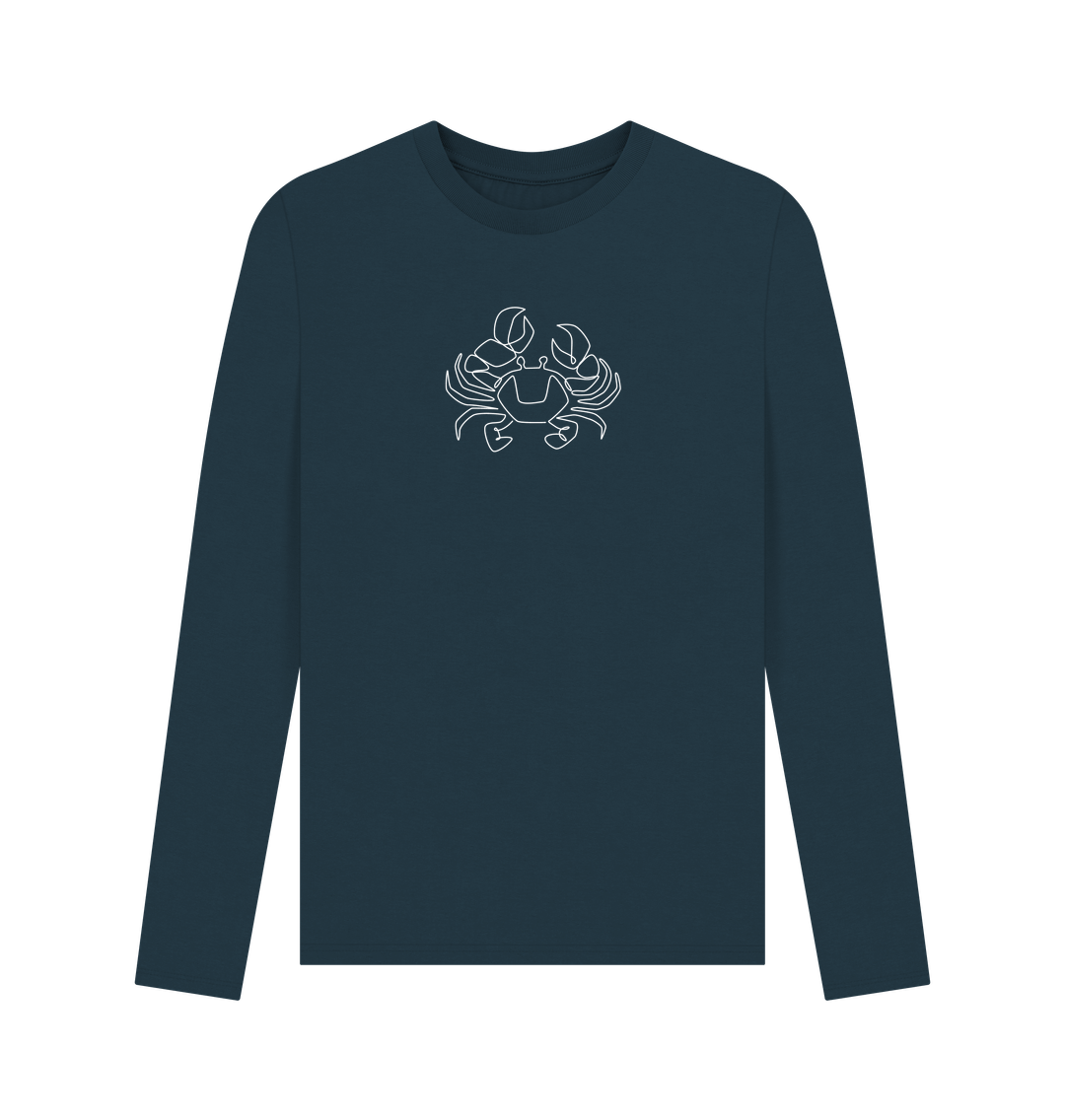 Denim Blue Men's Crab Organic Cotton Long Sleeve Tee - White Design