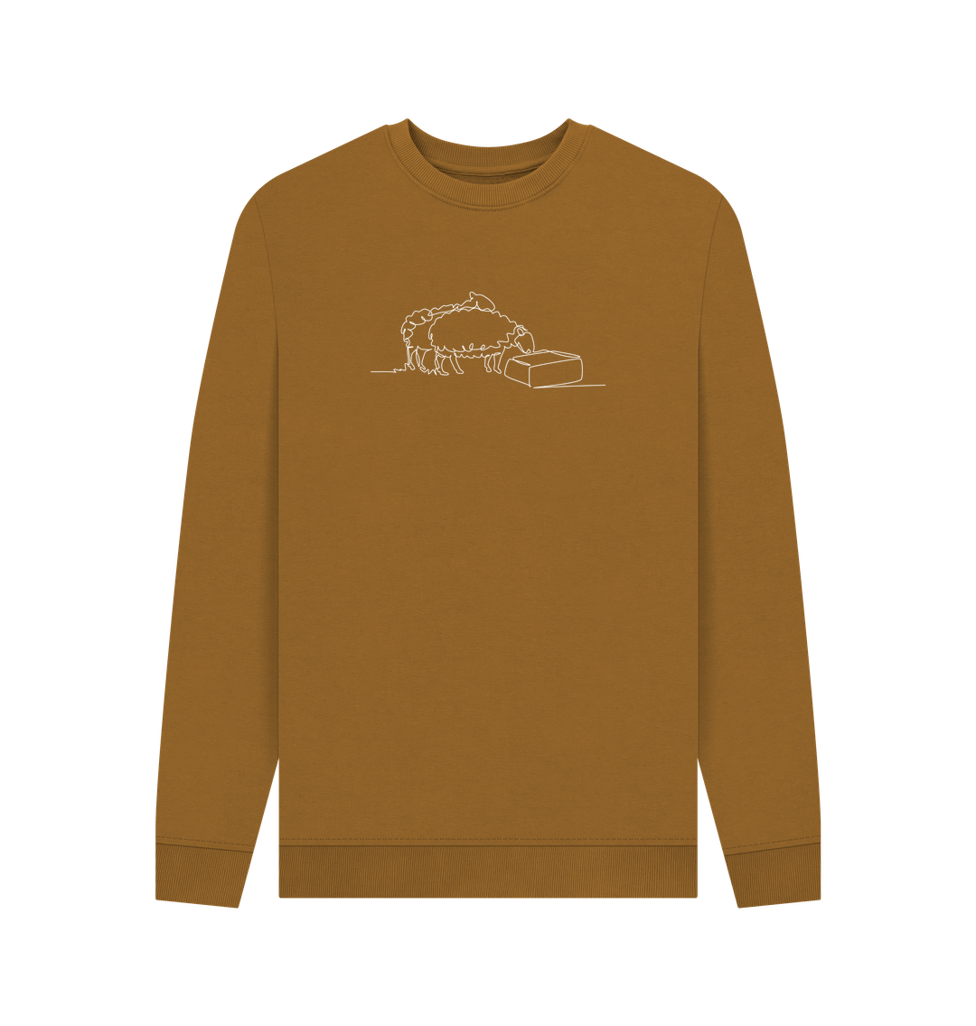Brown Men's Sheep Organic Cotton Crewneck Sweater (White)