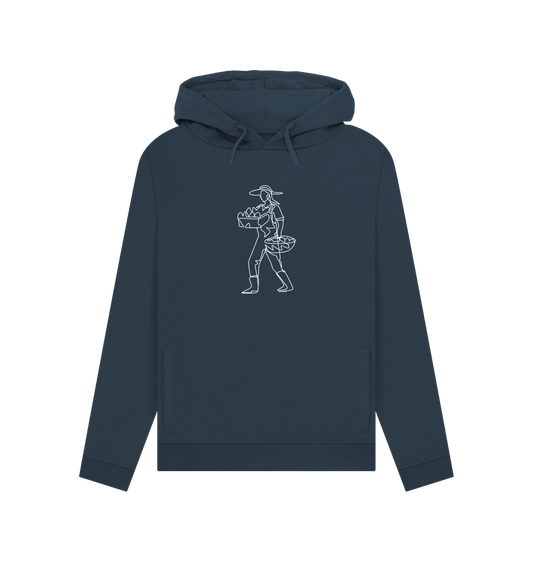 Navy Blue Women's Harvest Organic Cotton Pullover Hoodie (White)