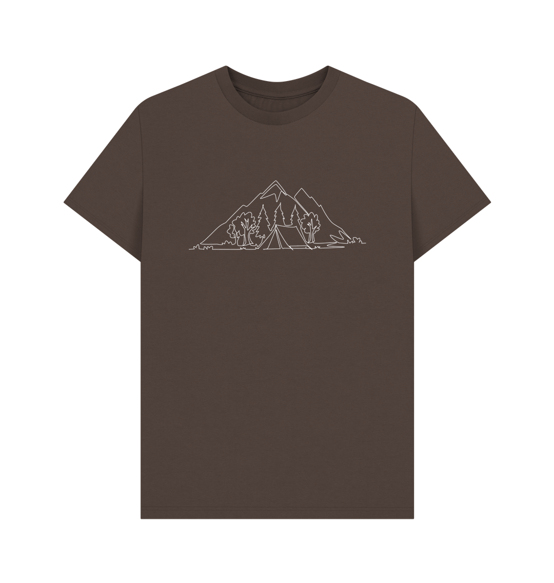 Chocolate Men's Camping Organic Cotton Basic Short Sleeve Tee (White)