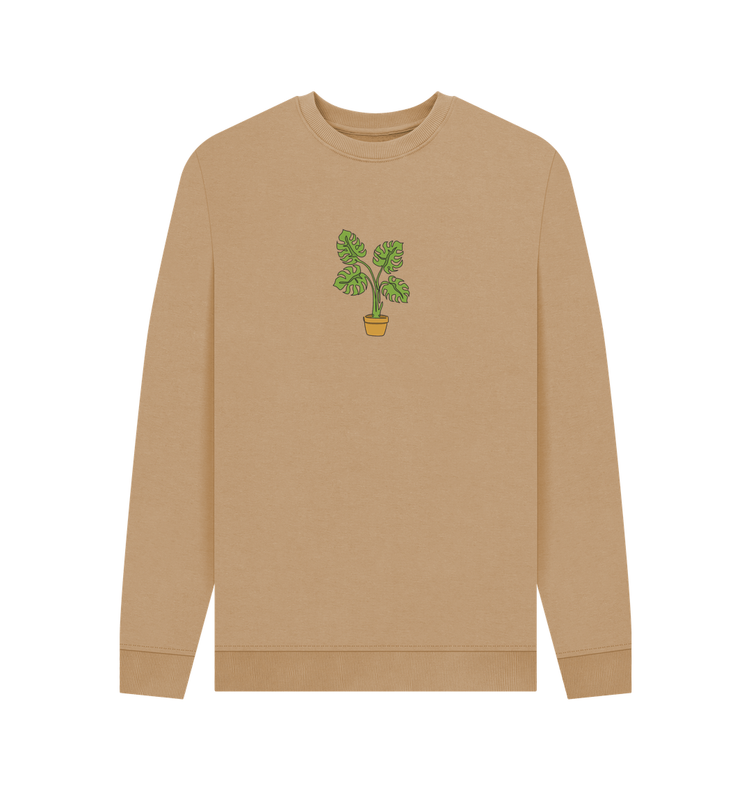 Sand Men's Monstera Organic Cotton Crewneck Sweater - Black Design
