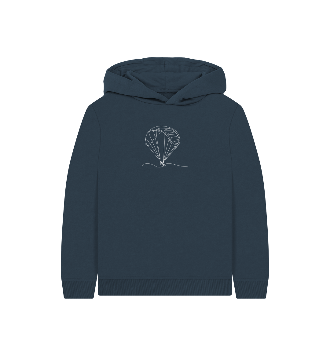 Navy Blue Kid's Parachute Organic Cotton Pullover Hoodie (White)