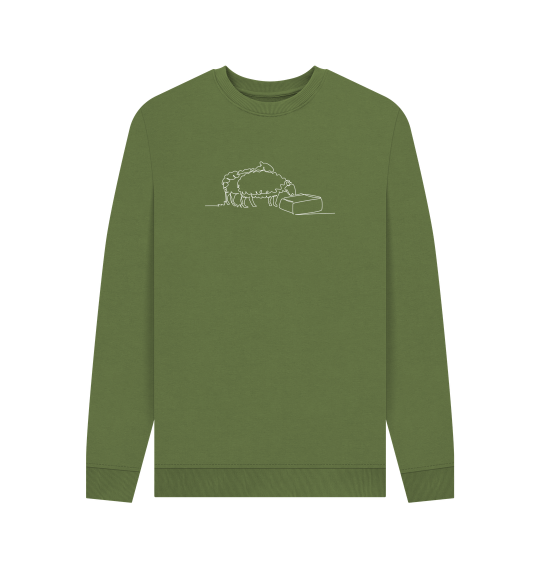 Khaki Men's Sheep Organic Cotton Crewneck Sweater (White)