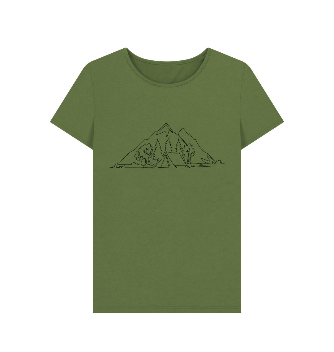 Khaki Women's Camping Organic Cotton Crewneck Tee (Black)