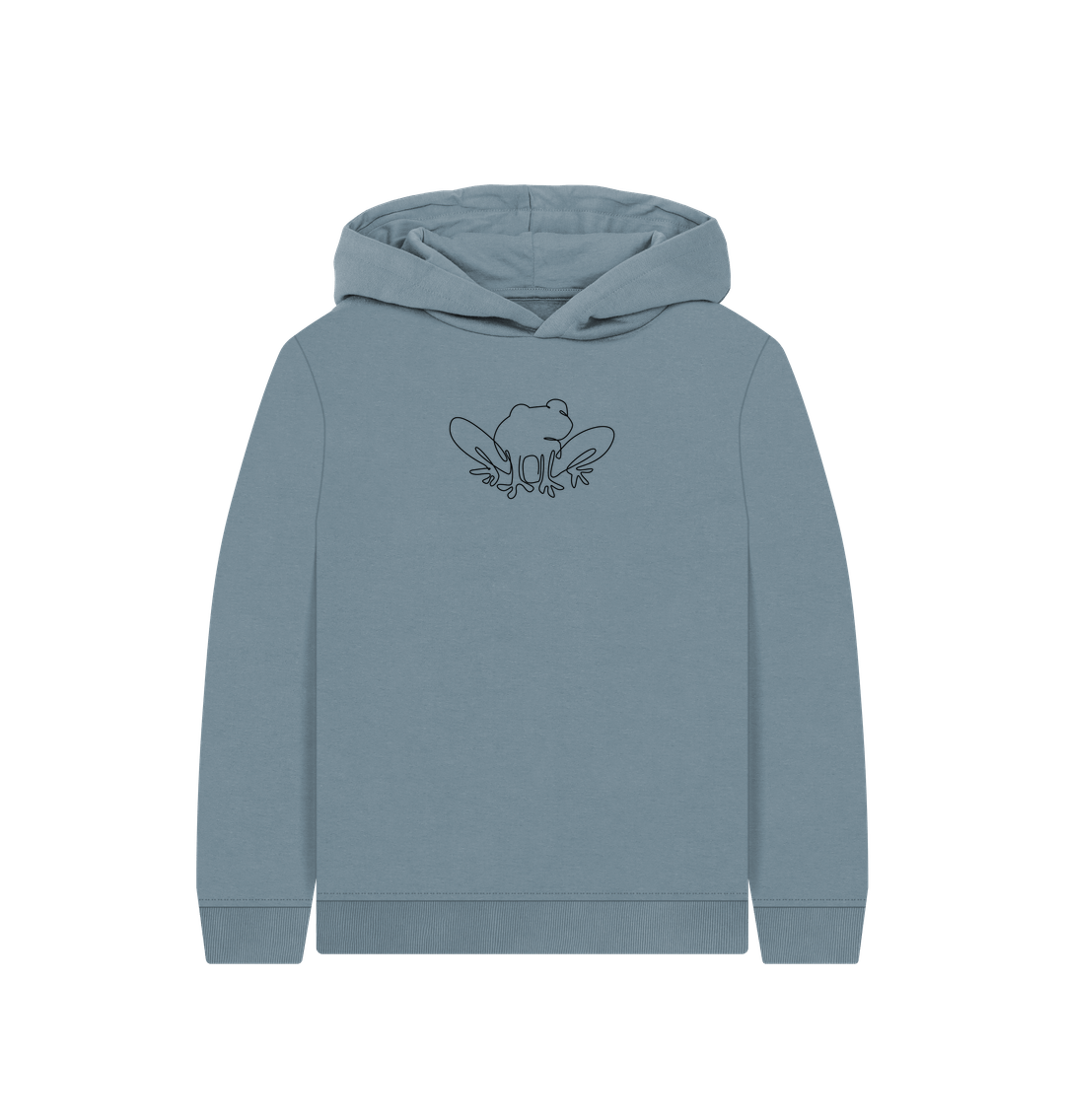 Stone Blue Kid's Frog Organic Cotton Pullover Hoodie (Black)