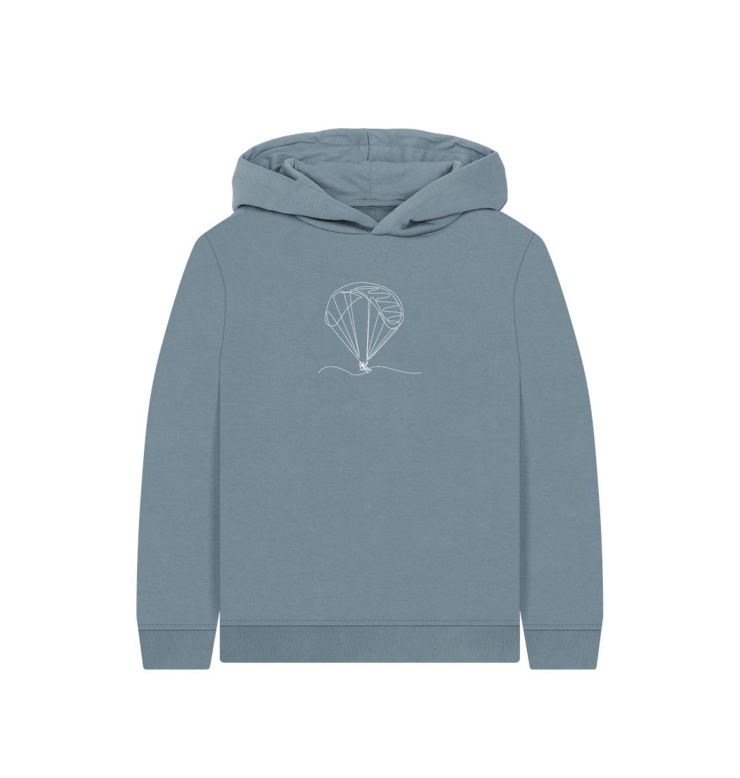 Stone Blue Kid's Parachute Organic Cotton Pullover Hoodie (White)