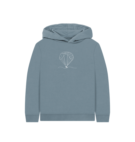 Stone Blue Kid's Parachute Organic Cotton Pullover Hoodie (White)