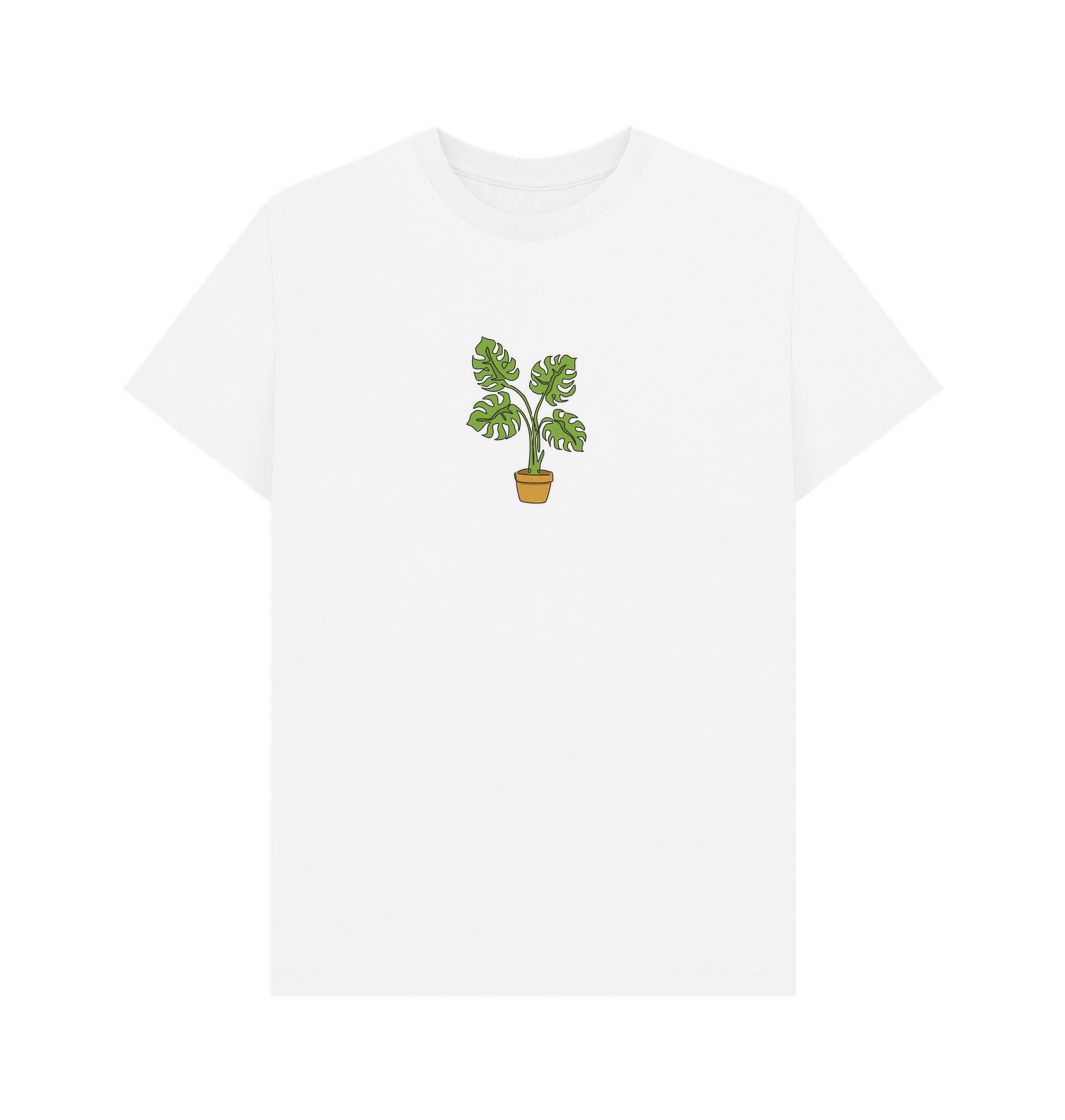 White Men's Monstera Organic Cotton Basic Tee - Black Design