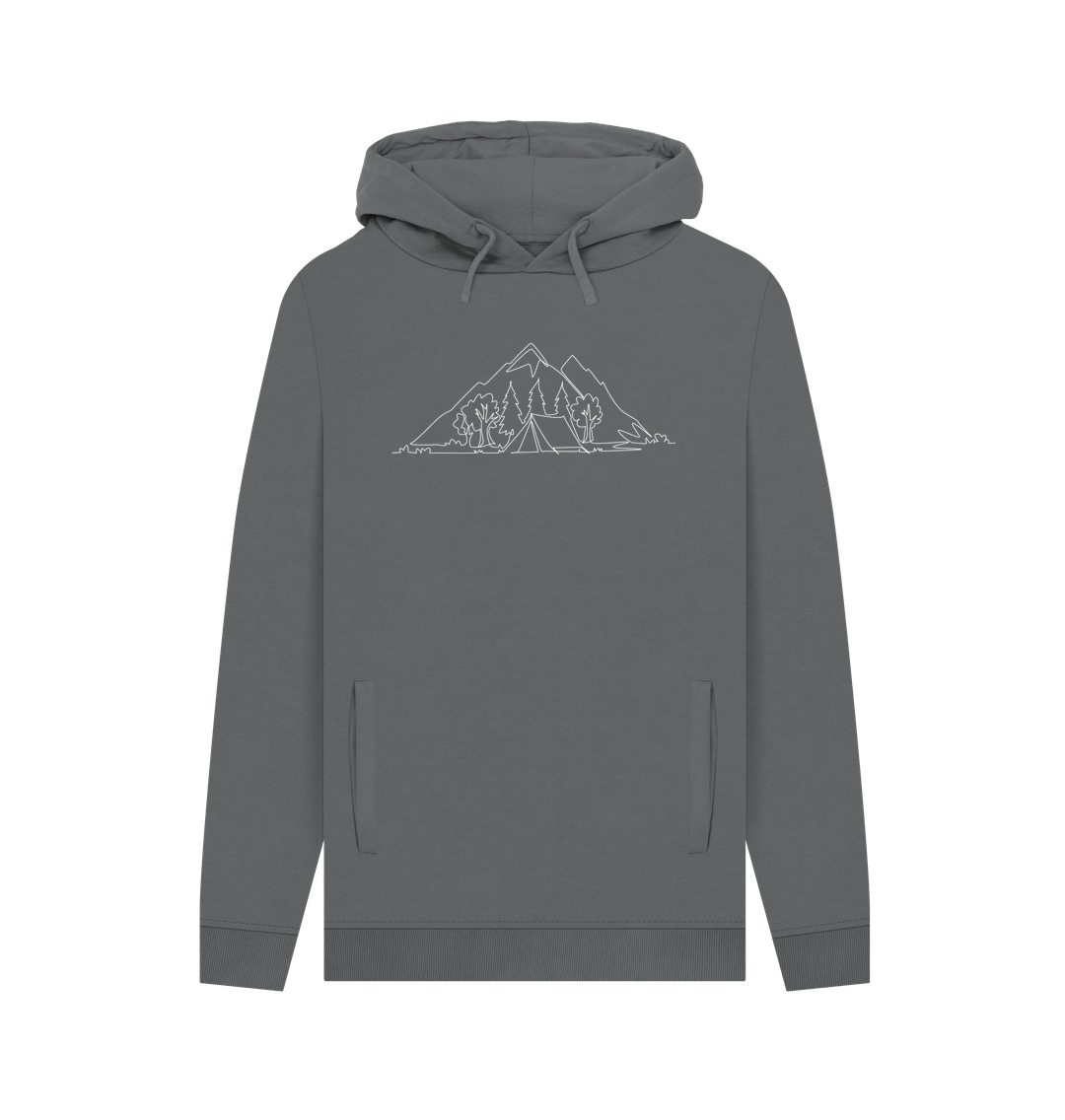 Slate Grey Men's Camping Organic Cotton Pullover Hoodie (White)