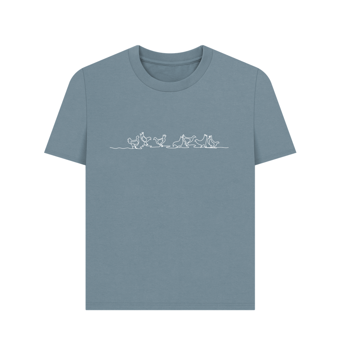 Stone Blue Women's Chickens Organic Cotton Basic Tee (White)