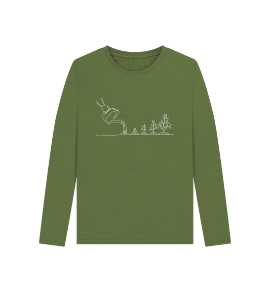 Khaki Women's Gardening Organic Cotton Long Sleeve Tee (White)