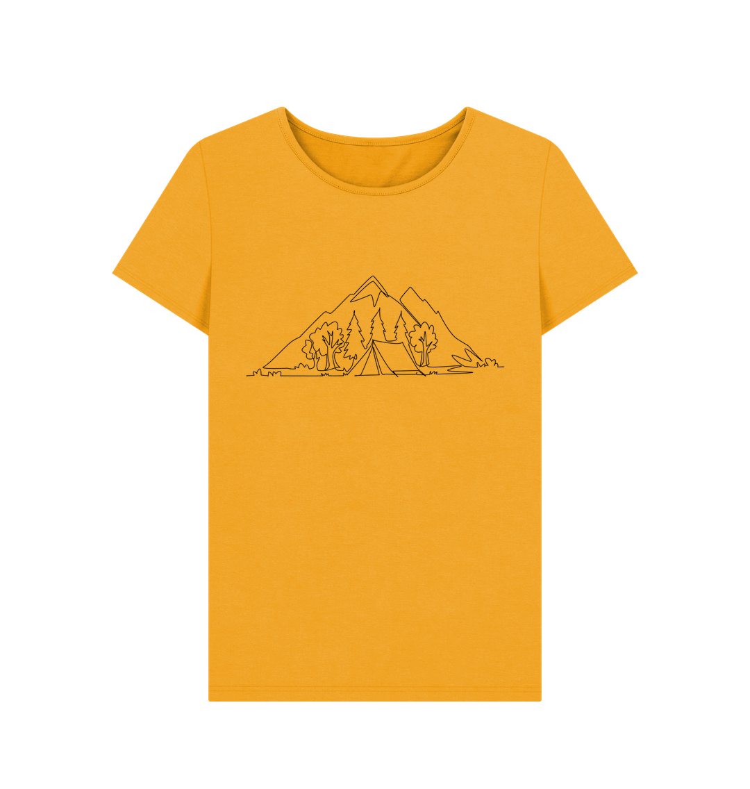 Mustard Women's Camping Organic Cotton Crewneck Tee (Black)
