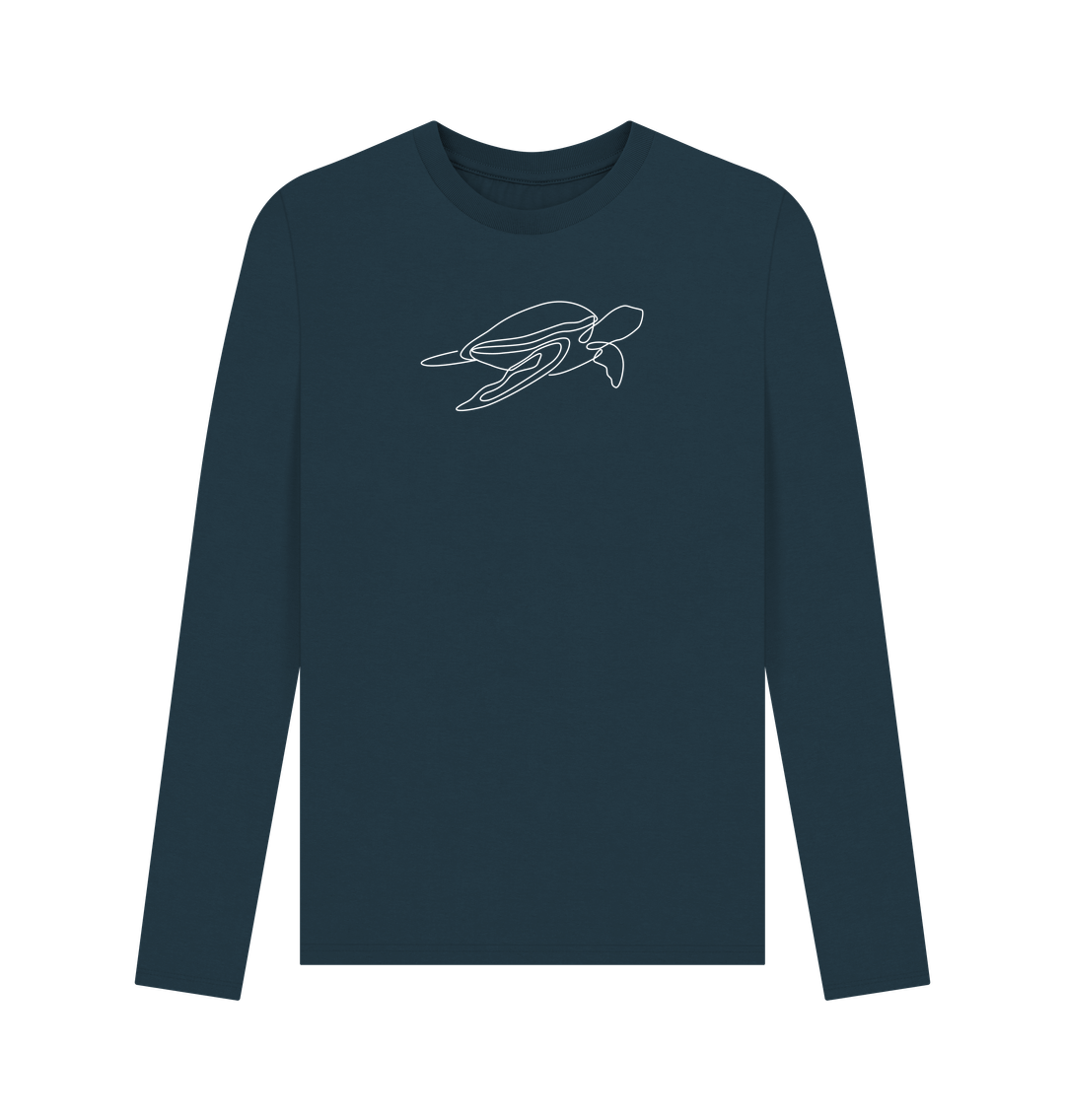 Denim Blue Men's Sea Turtle Organic Cotton Long Sleeve Tee - White Design