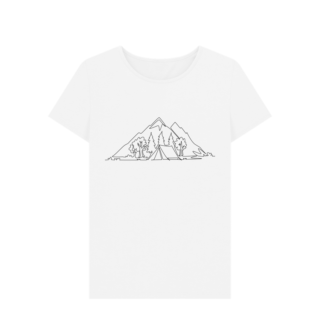 White Women's Camping Organic Cotton Crewneck Tee (Black)