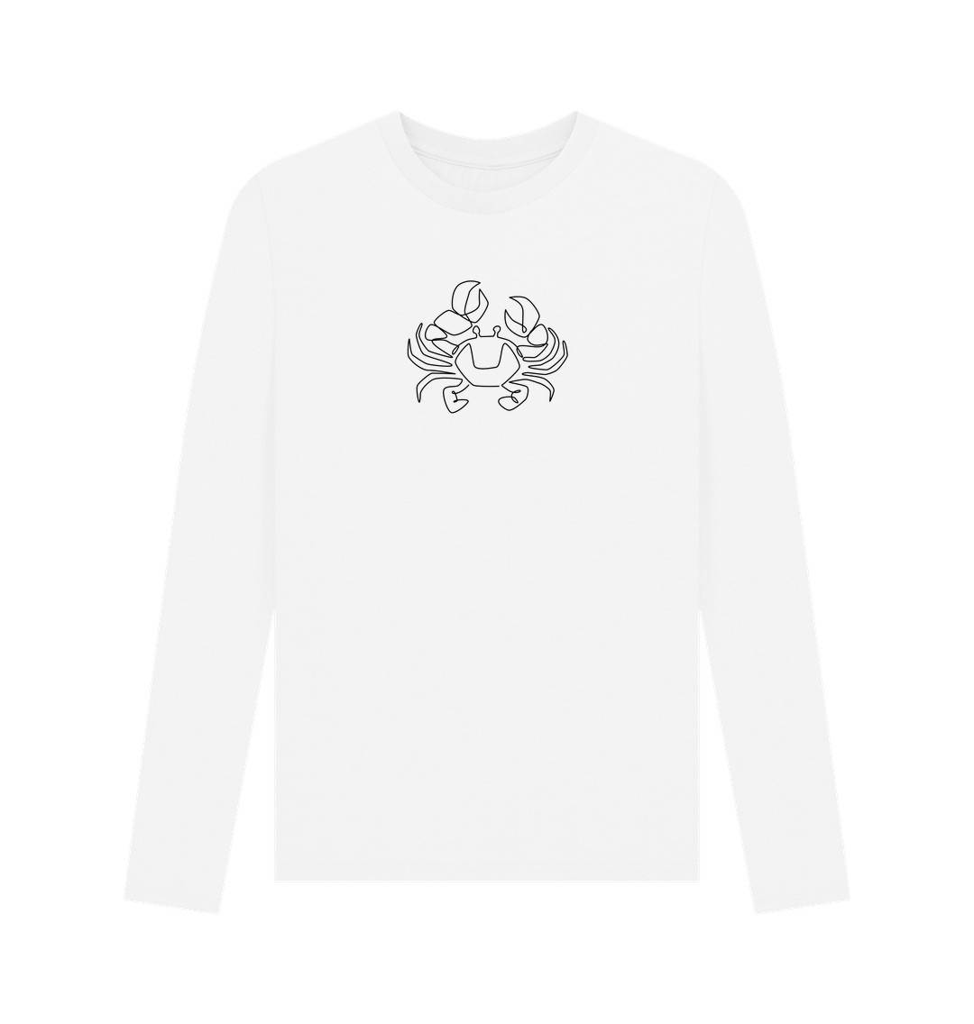White Men's Crab Organic Cotton Long Sleeve Tee - Black Design