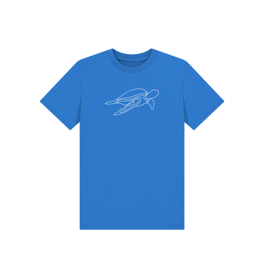 Bright Blue Kid's Sea Turtle Organic Cotton Basic Tee (White)