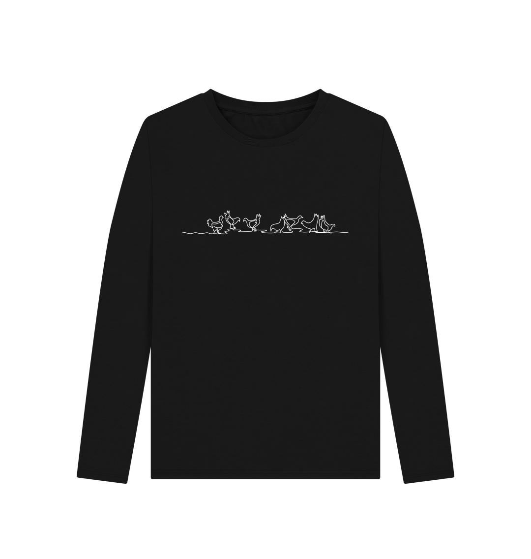 Black Women's Chickens Organic Cotton Long Sleeve Tee (White)