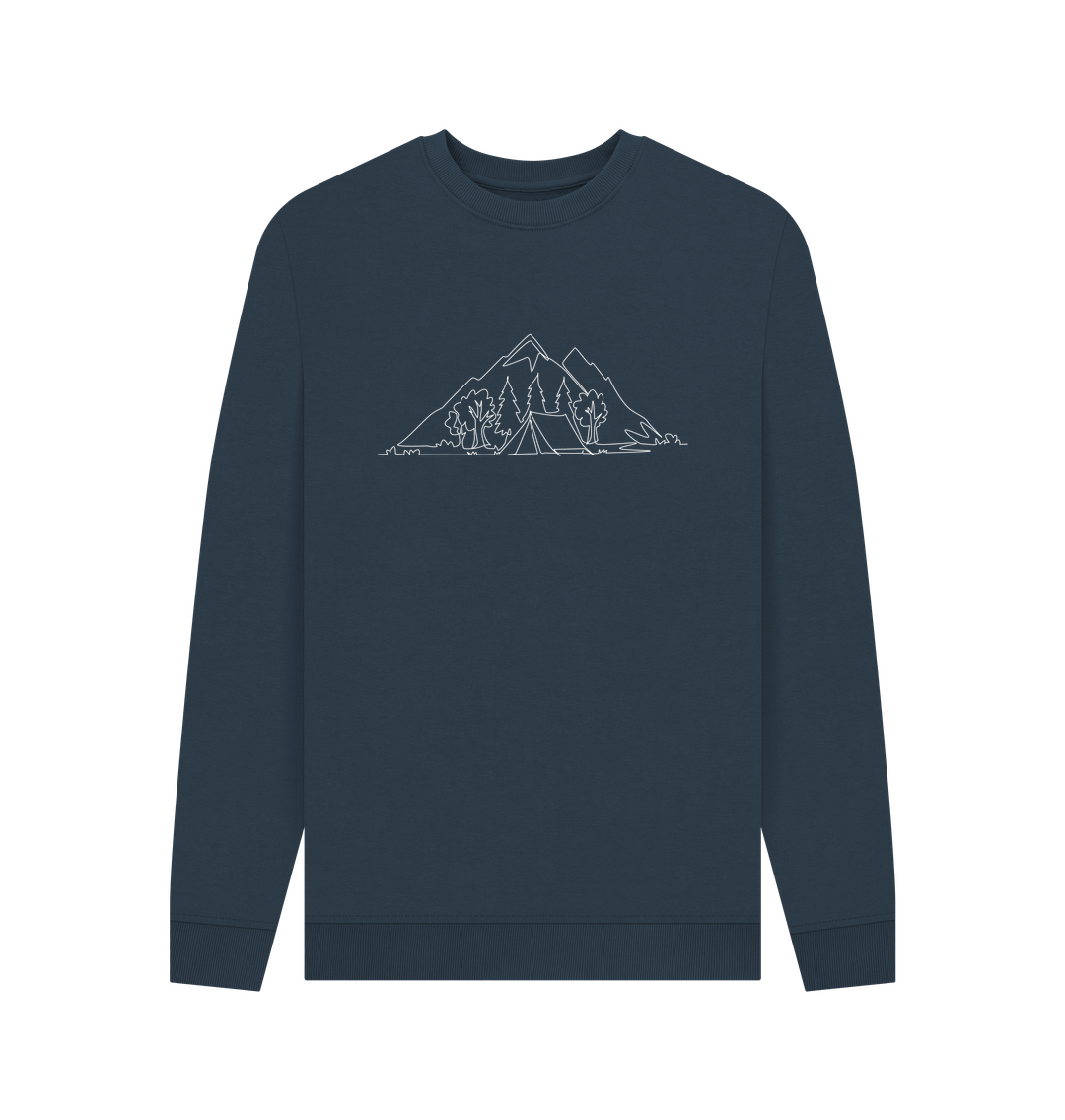 Navy Blue Men's Camping Organic Cotton Crewneck Sweater (White)