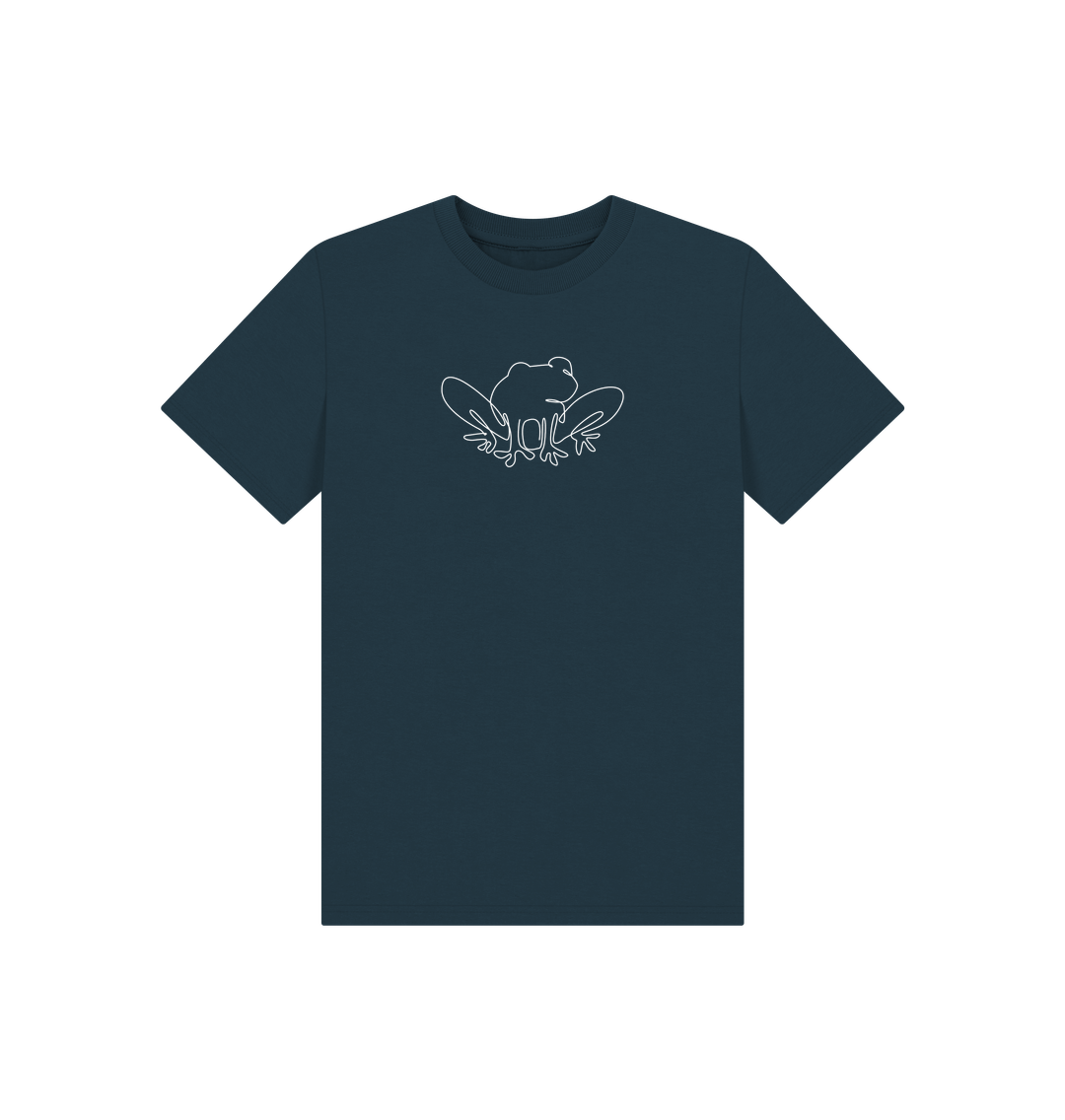 Denim Blue Kid's Frog Organic Cotton Basic Tee (White)