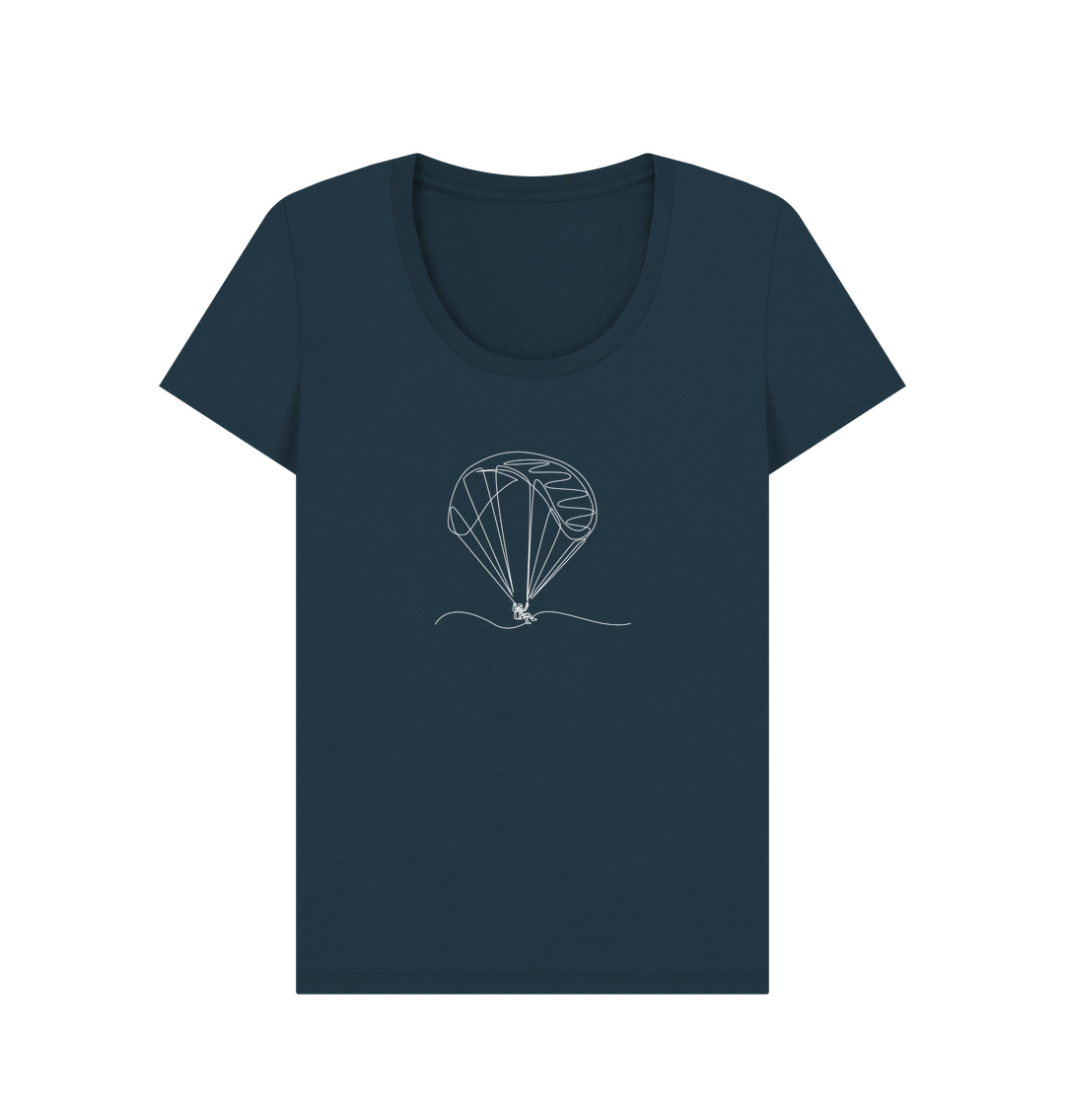 Denim Blue Women's Parachute Organic Cotton Scoop Neck Tee (White)