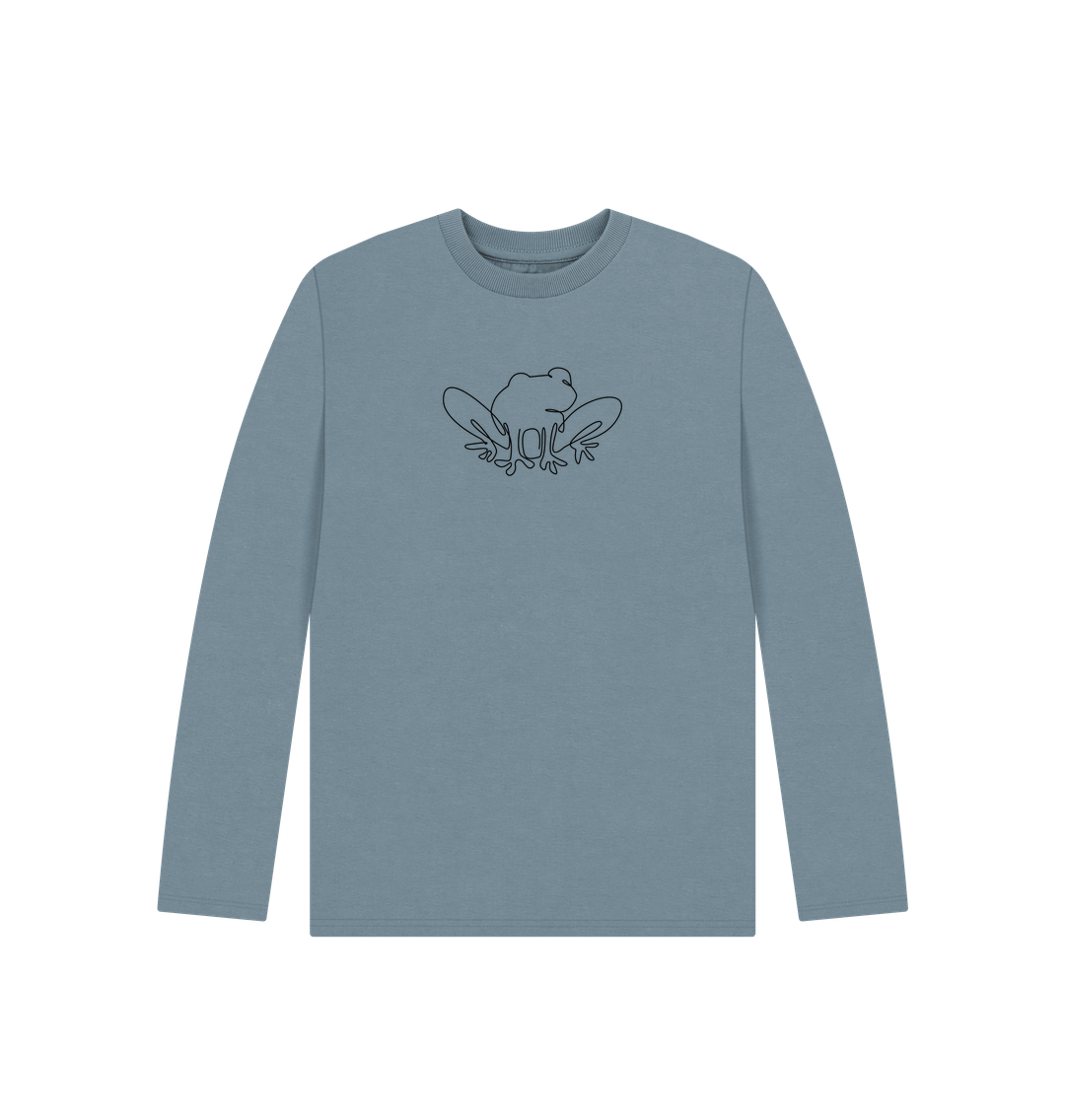 Stone Blue Kid's Frog Organic Cotton Long Sleeve Tee (Black)