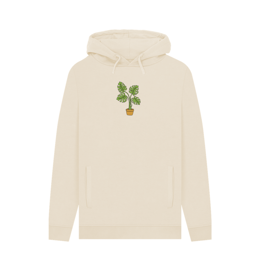 Oat Men's Monstera Organic Cotton Pullover Hoodie - Black Design