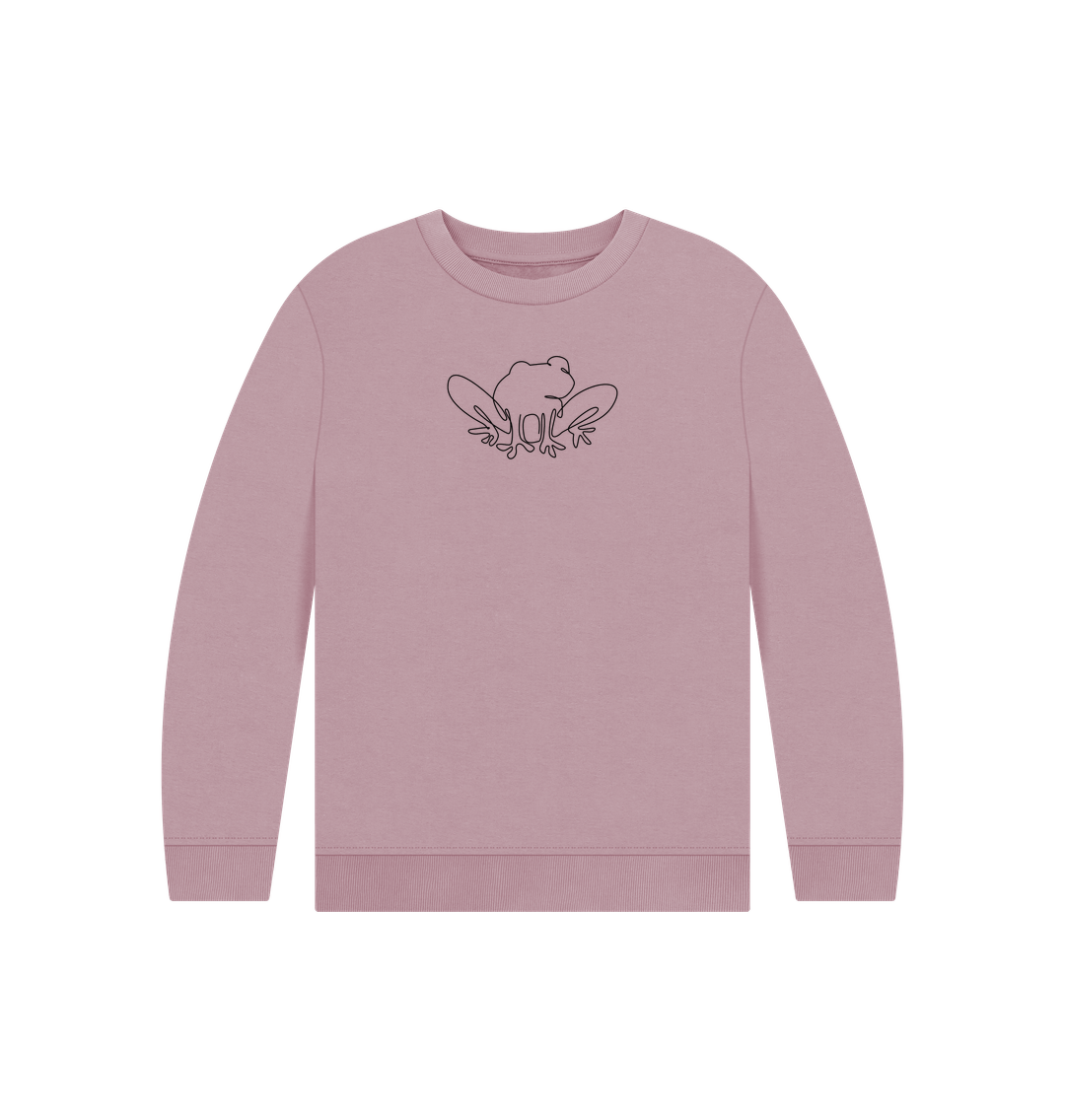 Mauve Kid's Frog Organic Cotton Crewneck Sweater (Black)