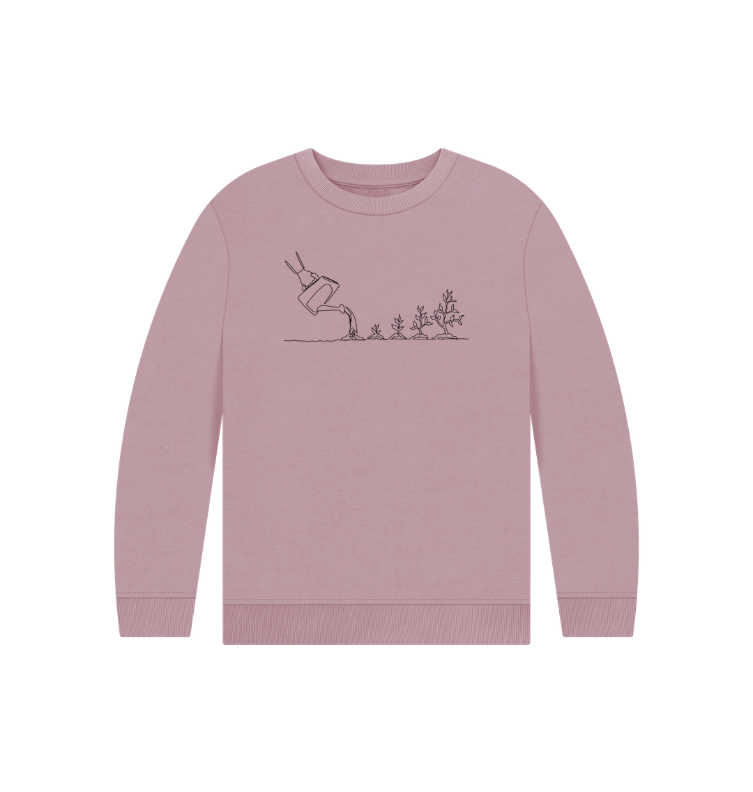 Mauve Kid's Gardening Organic Cotton Crewneck Sweater (Black)