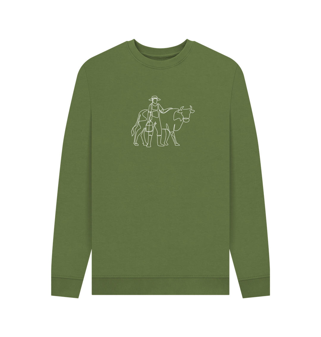 Khaki Men's Cow Crewneck Sweatshirt - White