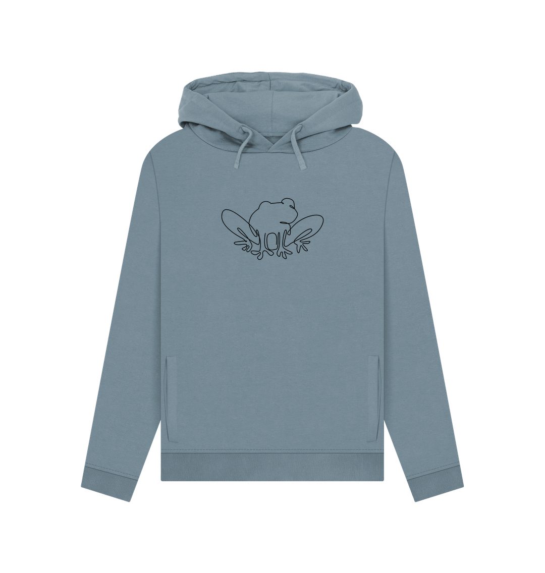 Stone Blue Women's Frog Organic Cotton Pullover Hoodie (Black)