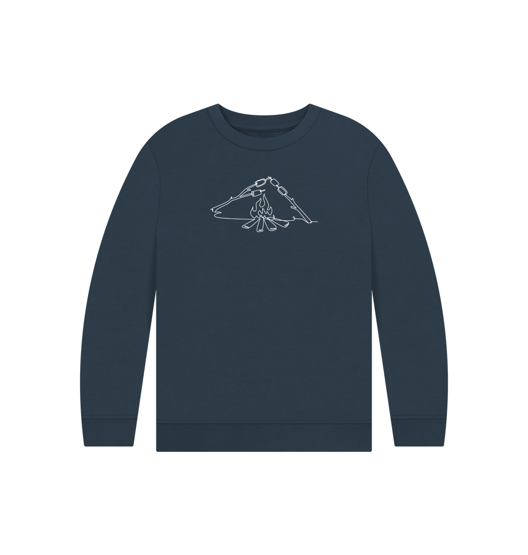 Navy Blue Kid's S'mores Organic Cotton Crewneck Sweater (White)