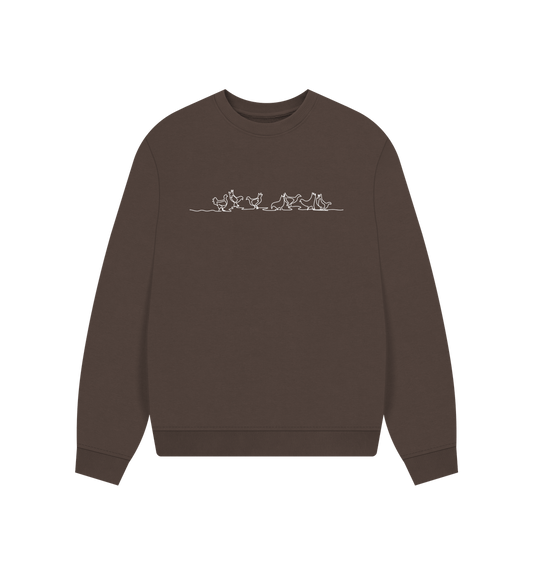 Chocolate Women's Chickens Organic Cotton Oversized Crewneck - White Design