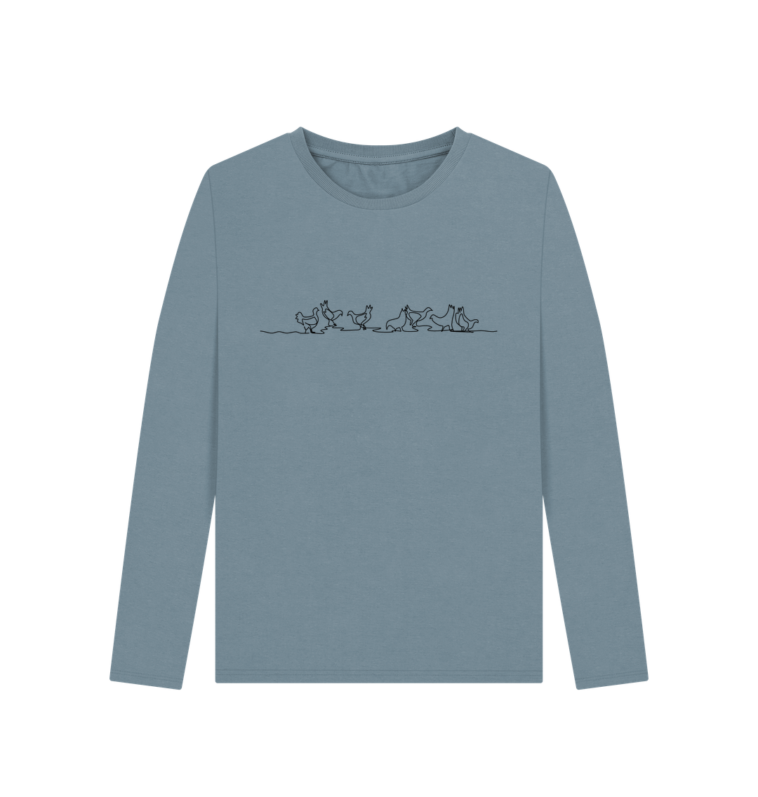 Stone Blue Women's Chickens Organic Cotton Long Sleeve Tee (Black)